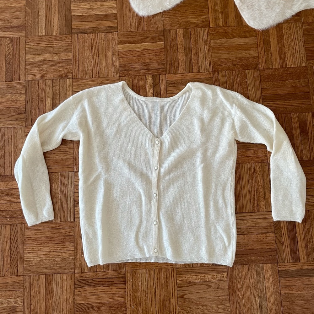Cream Sezane V Neck cardigan